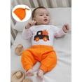thumbnail image 3 of BemeyourBBs Baby Boy Halloween Outfit Pumpkin Truck Long Sleeve Romper Pants Hat, 3 of 9