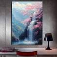 thumbnail image 3 of Mudket Cherry Blossom Waterfall Canvas Wall Art, Floral Landscape Wall Decor, Framed Ready to Hang, Nature Print for Living Room - 12"L x 8"W, 3 of 10