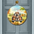 thumbnail image 2 of Hello Fall Autumn Cairn Terrier Pumpkins Pickup Truck Round Wood Sign Cairns Dog Lover Hanging Wall Home Decor - 13011, 2 of 5