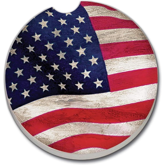 CounterArt Absorbent Stoneware Car Coaster, US Flag, Set of 2