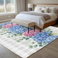 thumbnail image 4 of 5'x8' Area Rugs, Blue Pink Hydrangea Indoor Outdoor Area Rug for Living Room Bedroom, Eucalyptus Leaves Grey Plaid Washable Bathroom Rugs Kitchen Floor Carpet Mats Home Decor Aesthetic, 4 of 8