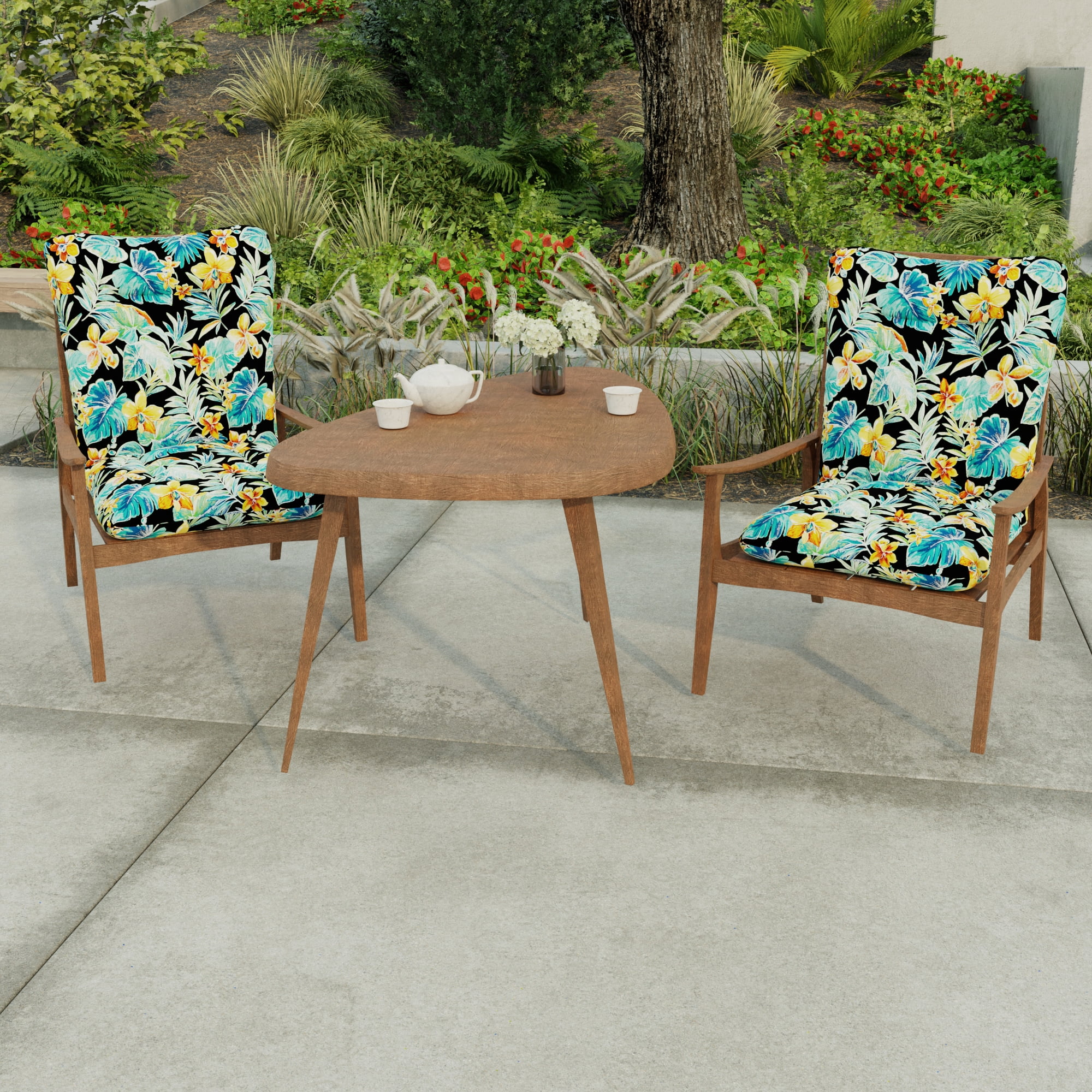 Jordan Manufacturing 38" x 21" Beachcrest Caviar Black Floral Rectangular Outdoor Wrought Iron Chair Cushion with Ties and Hanger Loop