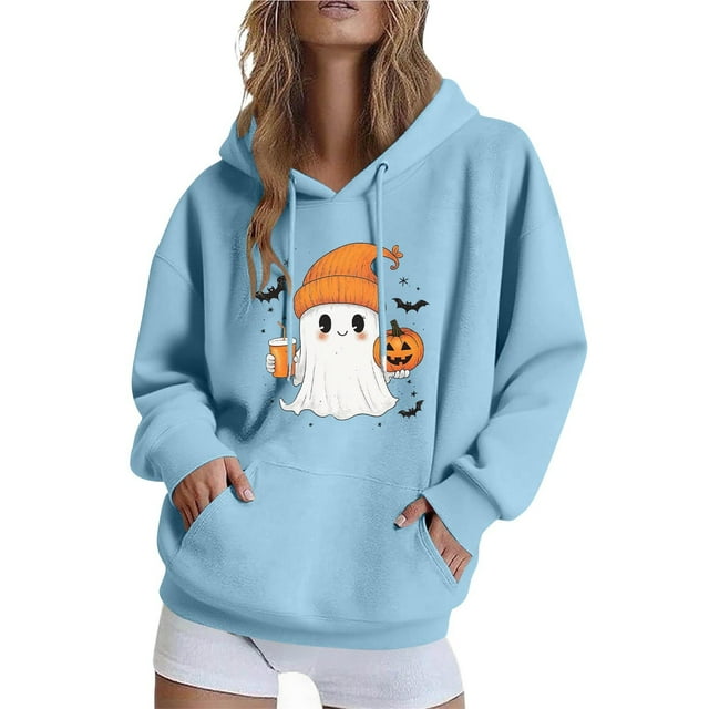 Women's Halloween Sweatshirt 2025 - Ghost Print | Oversized Crewneck Spooky Pullover