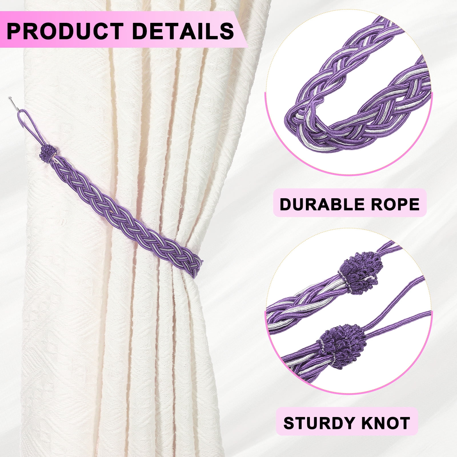 Unique Bargains Curtain Tiebacks Braided Drapery Holdback Purple 24" 2 Pcs