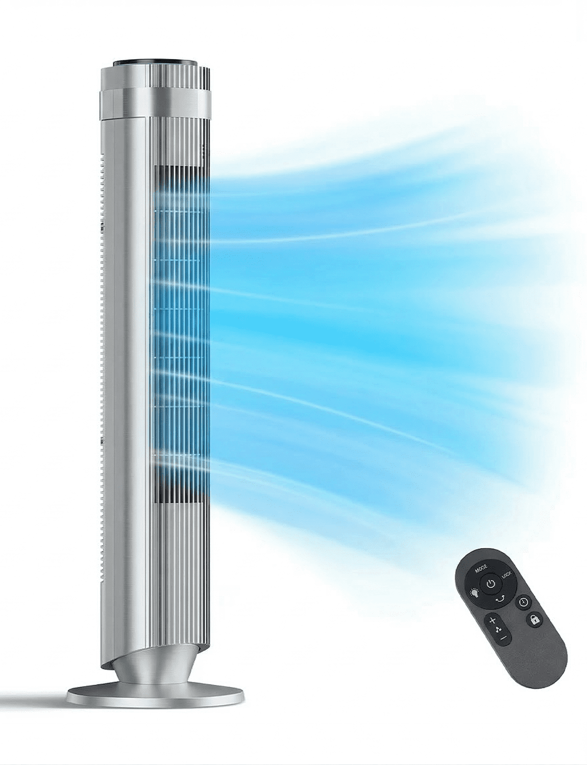 35" Bladeless Tower Fan - Ultra-Quiet 28dB for Bedroom Sleep 25 ft/s High Velocity Cooling w/ Remote 64° Wide Oscillation, 12H Timer, 5 Speeds, 4 Modes LED Display Standing Floor Fan - Silver