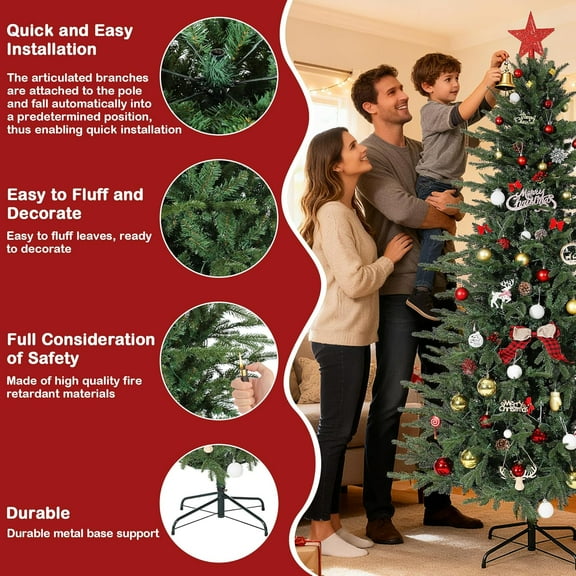 Historyli Artificial Christmas Tree, 7.5ft, Premium Hinged, with Warm White and Colorful Light, 8 Lighting Modes