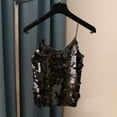thumbnail image 2 of BYHONG Women's Sequin Fish Scale Tank Top V-Neck Spaghetti Strap Vest, Shiny Womens Blouses & Party Wear Sleeveless Top Black One Size, 2 of 3
