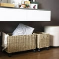 thumbnail image 5 of Set 2 Nesting Natural Wicker Rolling Storage Baskets on Wheels w Insert Handles, Under Table Under Desk Woven Storage Bins, Mobile File Cabinet Organiser (Seagrass, Sizes M, L Nesting), 5 of 17
