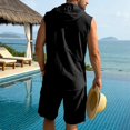 thumbnail image 5 of Migroa Mens 2 Piece Linen Set Outfits Sleeveless Hoodies And Drawstring Casual Track Shorts Set Beach Tank T Shirts Solid Sets Black L, 5 of 9