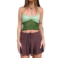 thumbnail image 2 of Gupgi Women Halter Crochet Tops, Sleeveless Knit Tank Tops Contrast Color Slim Fit Ruched Vest, 2 of 6