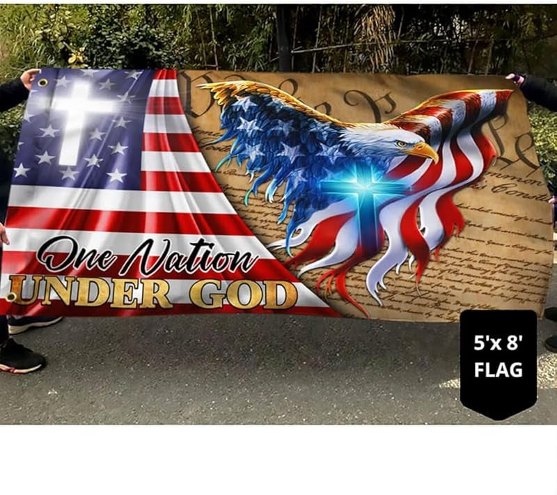 Faithgee One Nation Under God Flag 3x5 Outdoor Double Sided for Flagpole, Unique Flags, We The People Flag, Christian Cross American Eagle Flag, Christian Gift