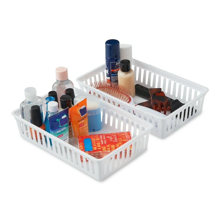 Tribello Plastic Bin Baskets for Organizing, White Storage Tray, Rectangle  9 x 6 x 2 - Pack of 4 - Made in USA