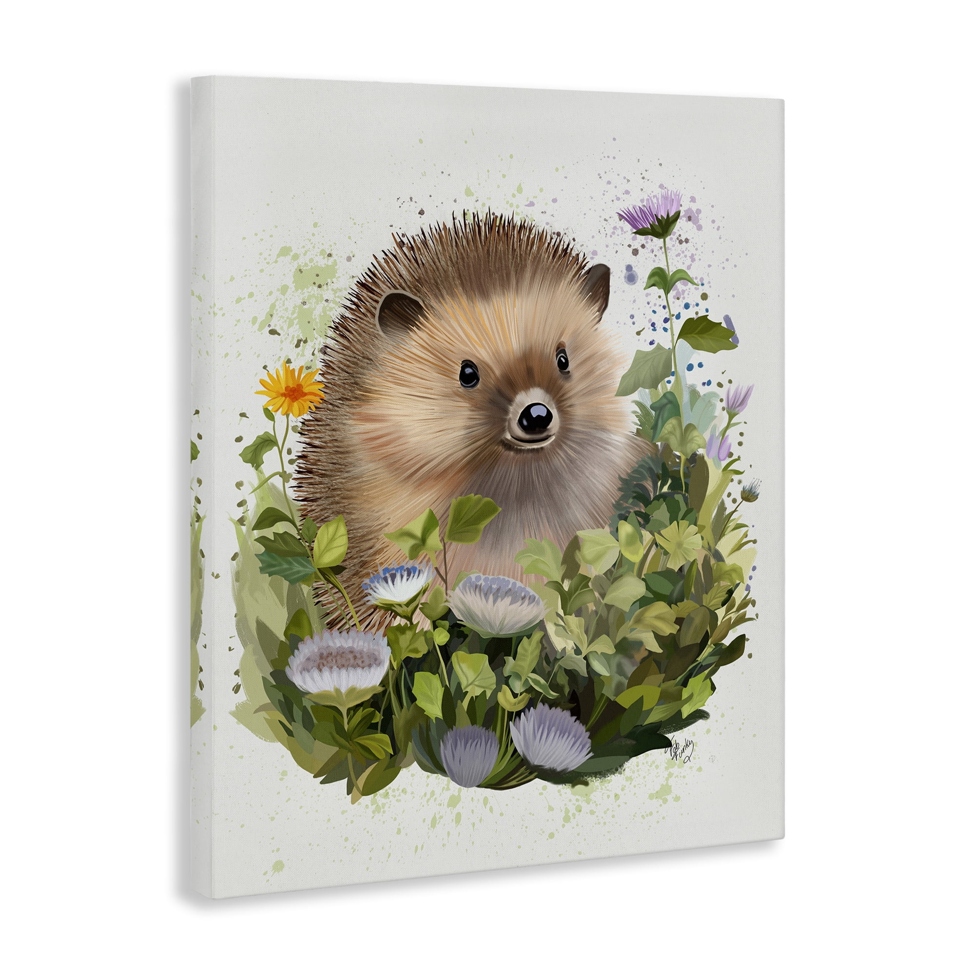 Stupell Industries Hedgehog in Floral Meadow Animals & Insects Painting Gallery Wrapped Canvas Art Print Wall Art, 36 x 48