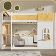 thumbnail image 3 of Harper & Bright Designs Twin Over Twin Bunk Bed with Storage Shelves, Wooden Twin Size Bunk Bed Frame with Window & Two Doors, Natural+White, 3 of 13