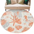 thumbnail image 2 of Orange Coastal Round Living Room Rugs 5 ft, Starfish Shell Coral Seahorse Washable Area Rug with Non-Slip Sturdy Edge Binding Round Carpet for Entryway Kitchen Bedroom Bathroom, 2 of 9