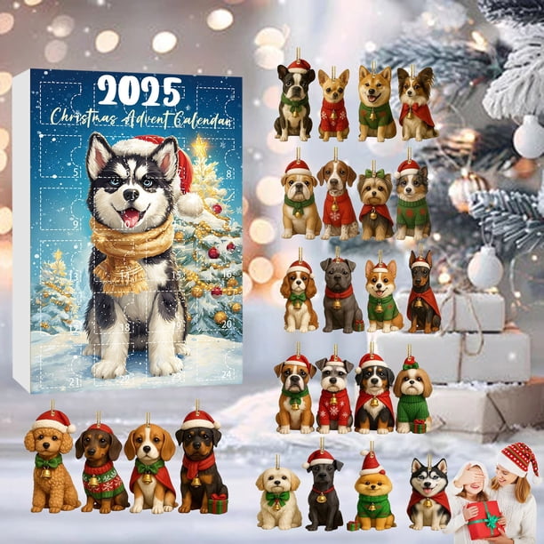 Calendario de Adviento Navideño para Amantes de Los Perros Yst250922004 | 24 Mini Adornos de Cachorros con Bufandas Festivas | Cuenta Regresiva para Corgi, Caniche y Beagle | Regalo de Decoración Nav