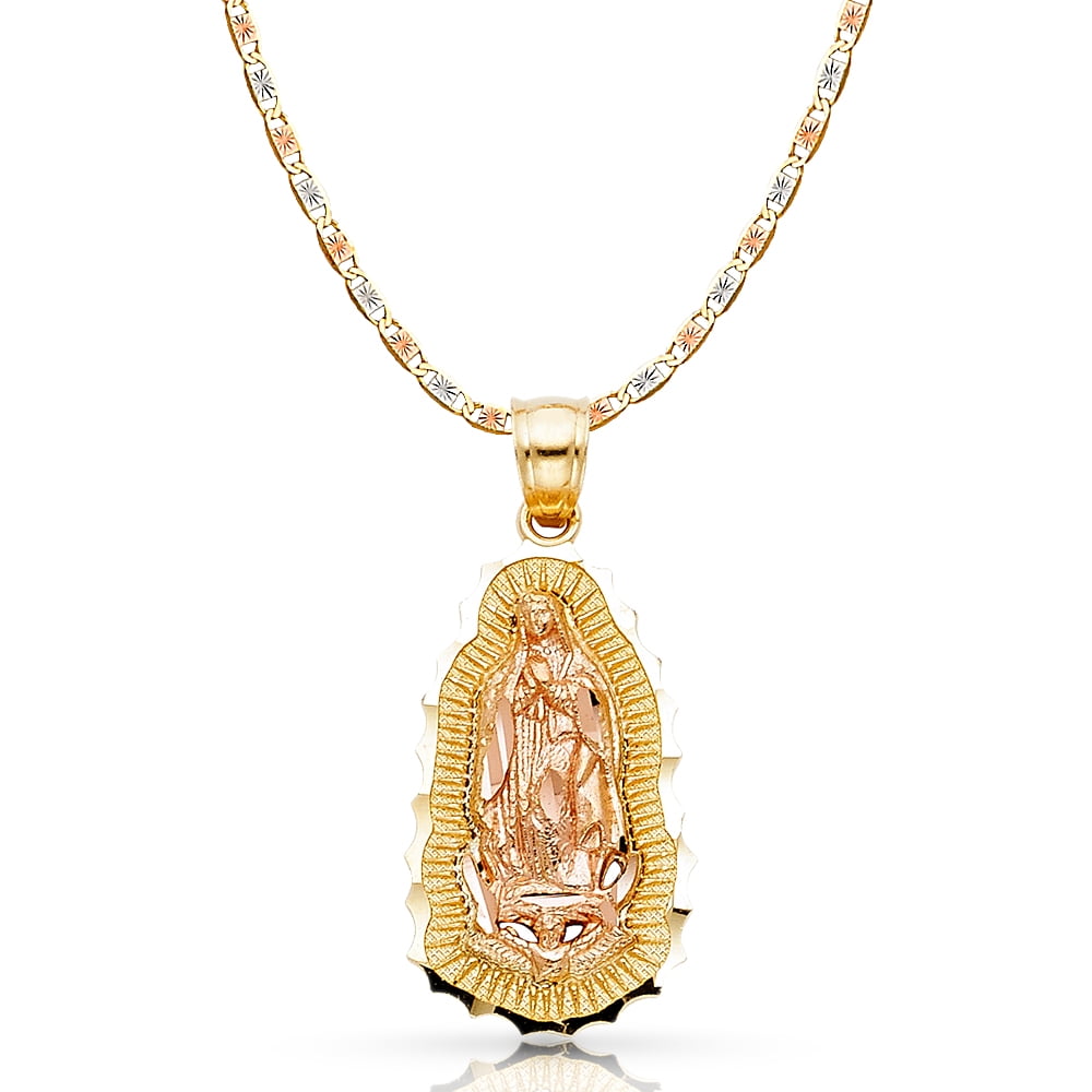 Ioka-14K Two Tone Gold Our Lady of Guadalupe Charm Pendant with 2.6mm ...