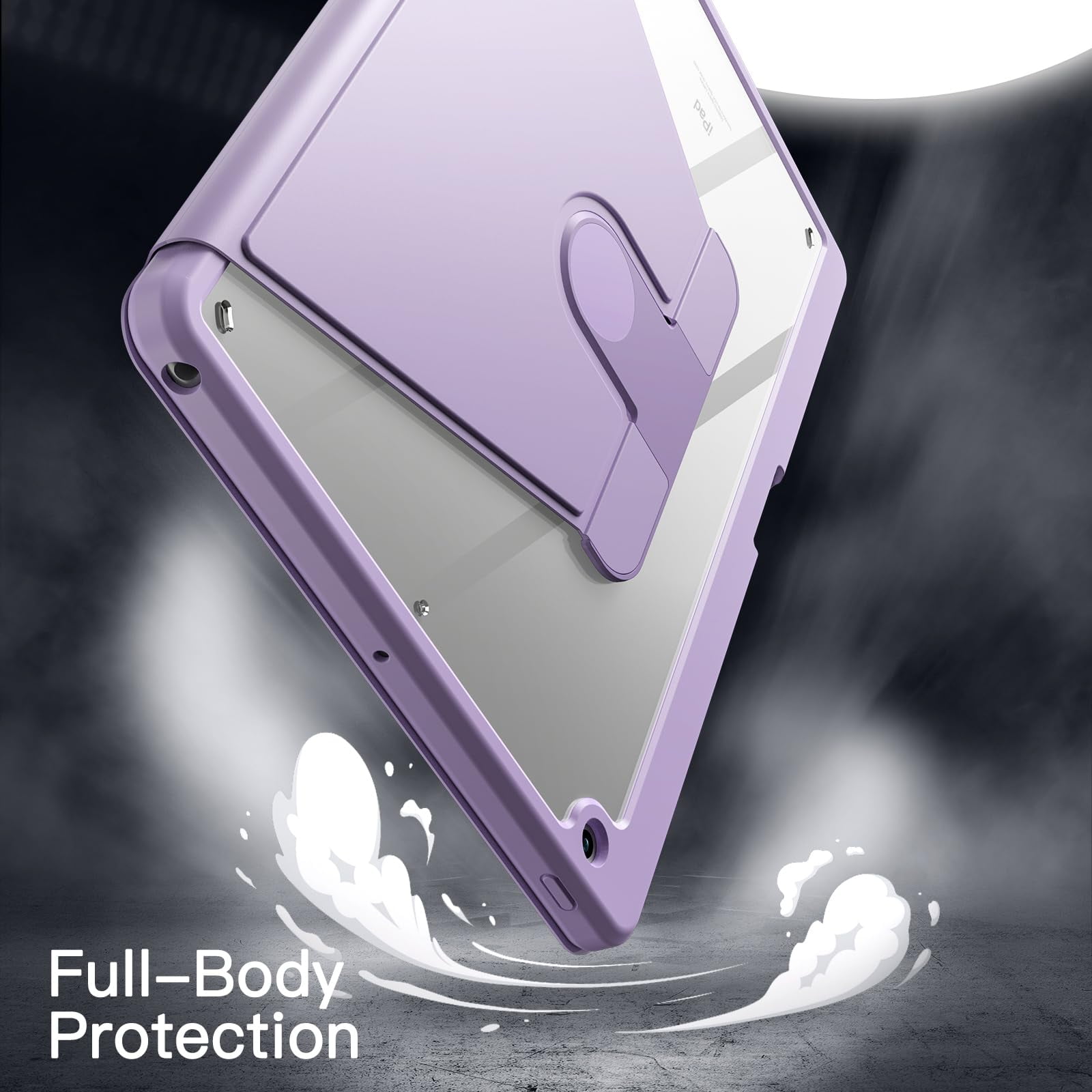 JETech Rotating Case for iPad 9/8/7 (10.2-Inch, 2021/2020/2019 Model, 9th/8th/7th Generation) with Pencil Holder, 360 Degree Rotation Stand Cover Clear Back, Auto Wake/Sleep (Light Purple)