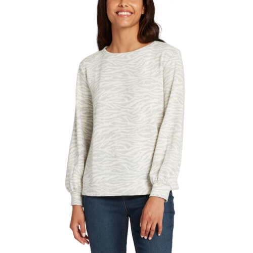 Ellen Tracy Womens Crewneck Pullover Sweatshirt,Zebra Jacqrd Silver,2XL