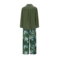 thumbnail image 5 of Womens 2 Piece Outfits Dressy Casual Long Sleeve Collared Shirt and Wide Leg Trouser Pant Loose Sets with Prints (2XL, Army Green), 5 of 8