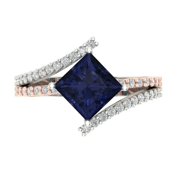 Solitaire with Accents Engagement Ring for Women - 2.3075ct Simulated Blue Sapphire in 14K White/Rose Gold Promise Ring