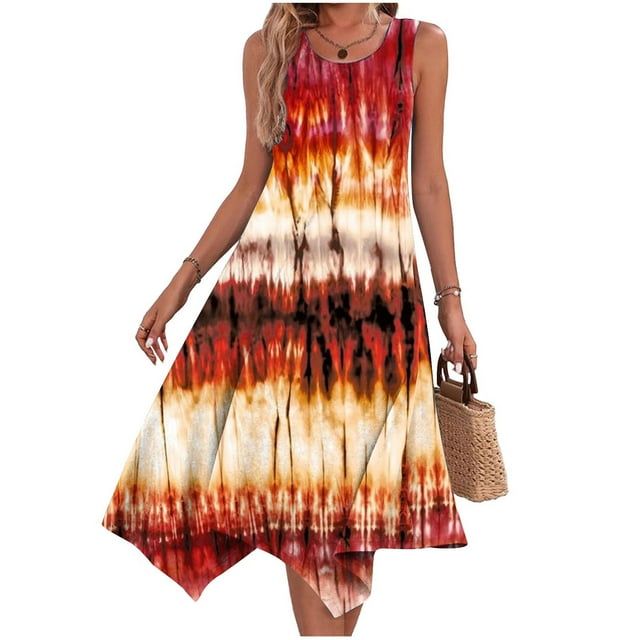 Fankiway Robe d'Été Décontractée Sans Manches Ourlet Mouchoir Maxi Robe de Plage avec Poches Robes d'Été pour Femmes Liquidation Robes pour Femmes Grande Taille Liquidation