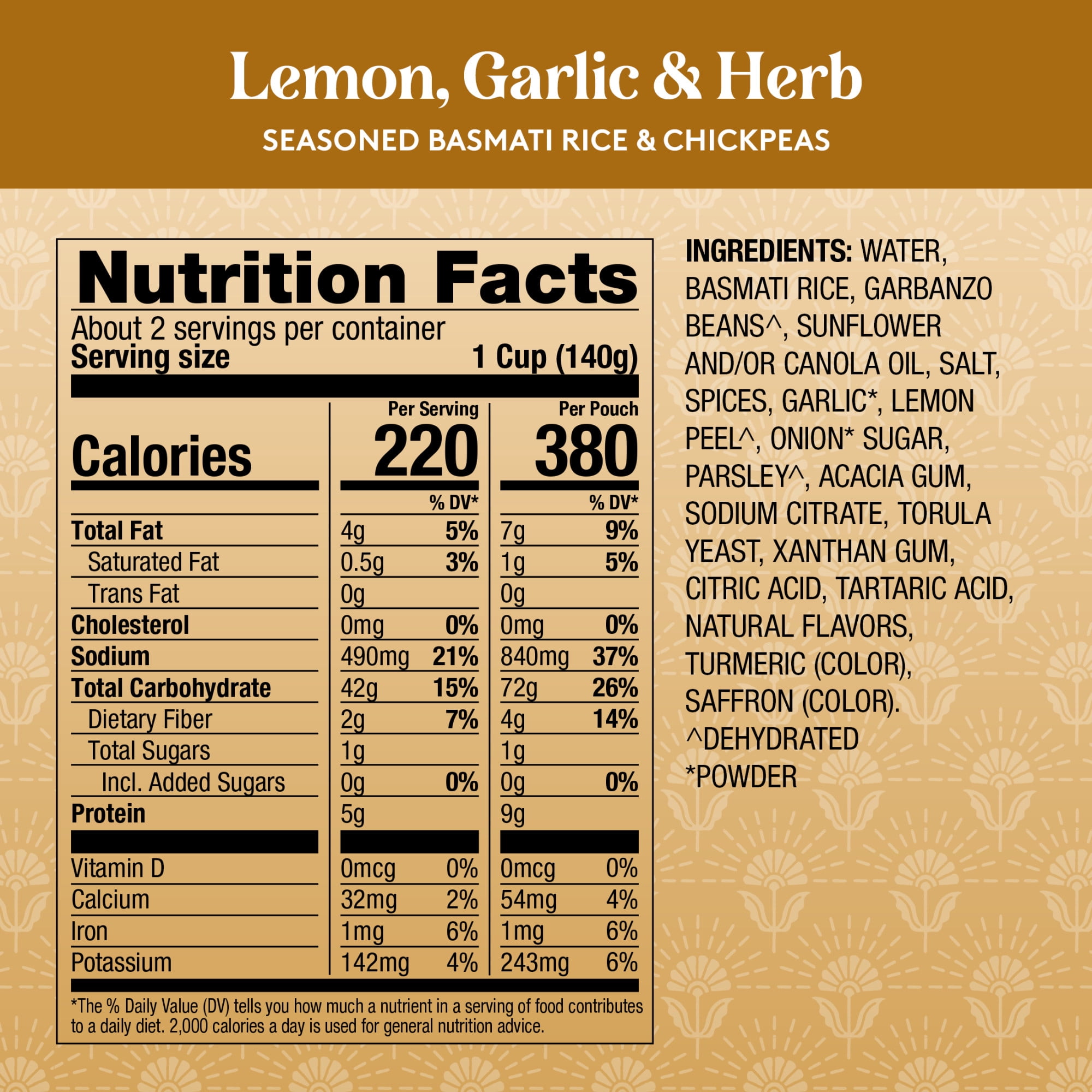 (6 pack) Authentic Royal Ready-to-Heat Lemon Garlic Herb Long Grain Basmati Rice, 8.5 oz Microwavable Pouch