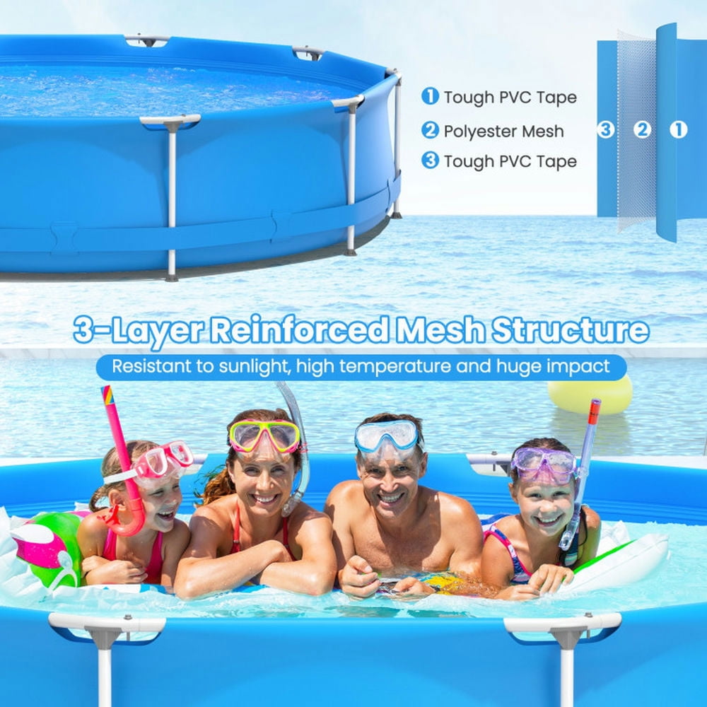 Barara King Round Above Ground Swimming Pool With Pool Cover-Blue