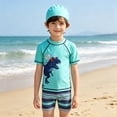 thumbnail image 2 of LRen Toddler Rash Guard Boy Swim Set with Swim Trunks Bathing Suit Short Sleeve Swim Shirt Quick Dry Swimsuit Kids Swimwear,7-8 Years, 2 of 4