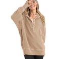 thumbnail image 3 of Women'S Oversized Long Sleeve Hoodie Button-Down V-Neck Sweatshirt Side Slit Casual Pullover Top Khaki L, 3 of 9