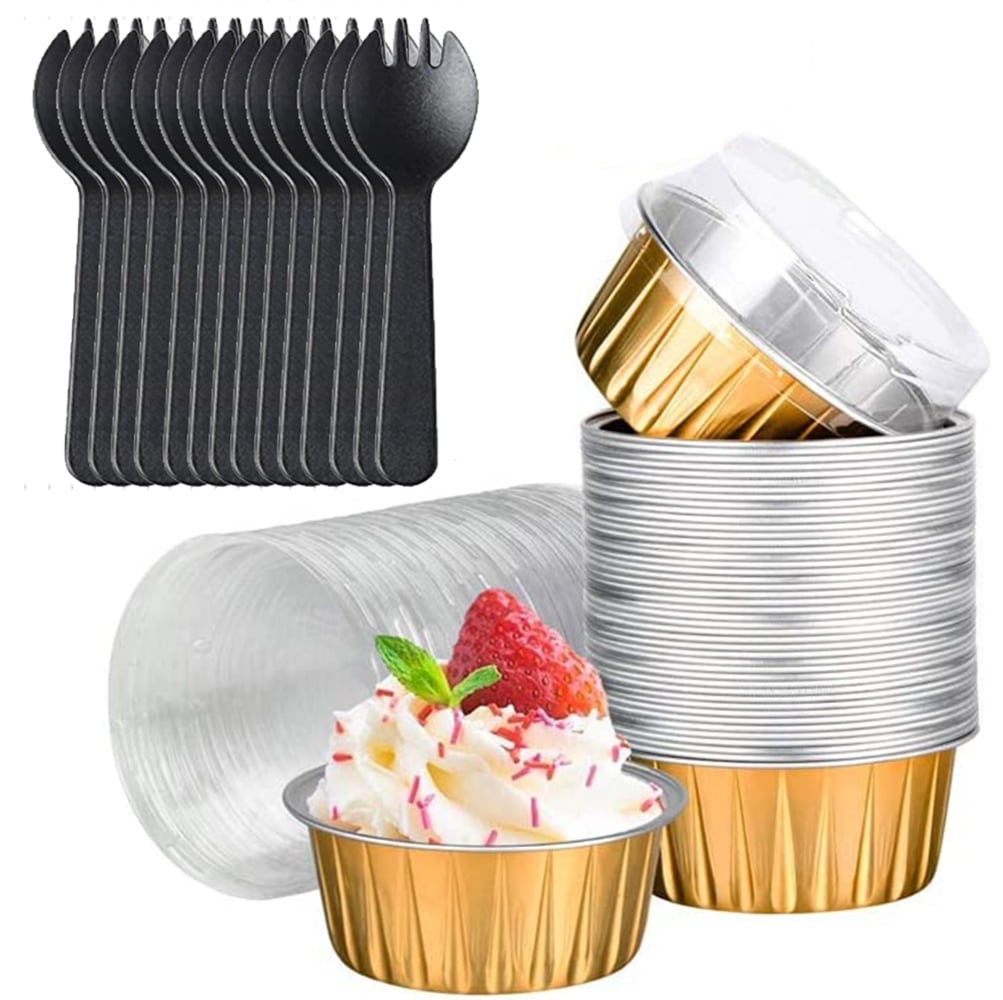 100Pack Disposable Ramekins with Lids, Muffin Liners Cups with Lids