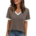 thumbnail image 2 of T Shirts for Women 2025 Summer Lightweight Short Sleeve V Neck Color Block Casual Tshirt Womens T Shirts, 2 of 6