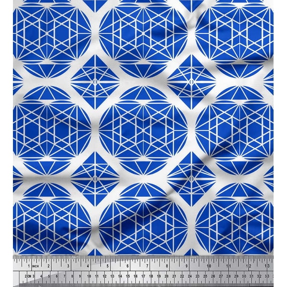 Soimoi Blue Silk Fabric Triangle & Art Geometric Print Fabric by Yard 42 Inch Wide