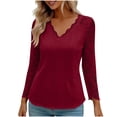 thumbnail image 1 of Encaje Manga Larga Tops para las Mujeres Más Tamaño V-Cuello Sólido Casual Blusa, Suave Suéter de Poliéster, Primavera de Uso Diario, 1 of 8