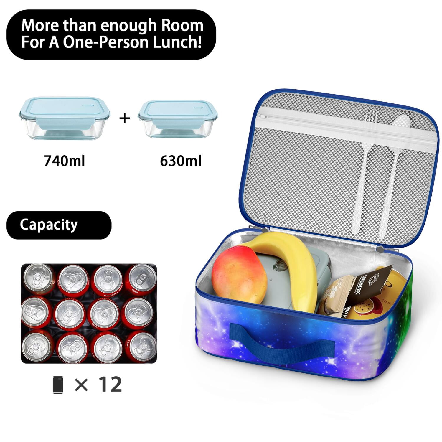 Space-themed Lunch Bag, Insulated Lunch Box with Cute Astronaut, Galaxy, Nebula, Rocket, and Starry Night Designs – Durable, Lightweight Lunch Tote for School, Travel, and Picnic