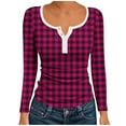 thumbnail image 6 of Womens Henley Shirt, Long Sleeve Shirts for Women Fashion Slimming Fit Plaid Printed Button Up Crewneck T-Shirts Fall Clothes, 6 of 6