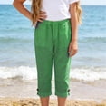 thumbnail image 4 of Posijego Girls Capri Pants Summer Casual Capris Pants Lightweight Cotton Linen Straight Leg Knee Length Pants with Pockets, 4 of 7