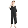 thumbnail image 1 of Women's Solid Summer Pleated Loungewear Top and Capris Pajamas Sets, 1 of 4