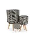 thumbnail image 3 of Black And White Herringbone Pattern Tripod Planter, 3 of 4