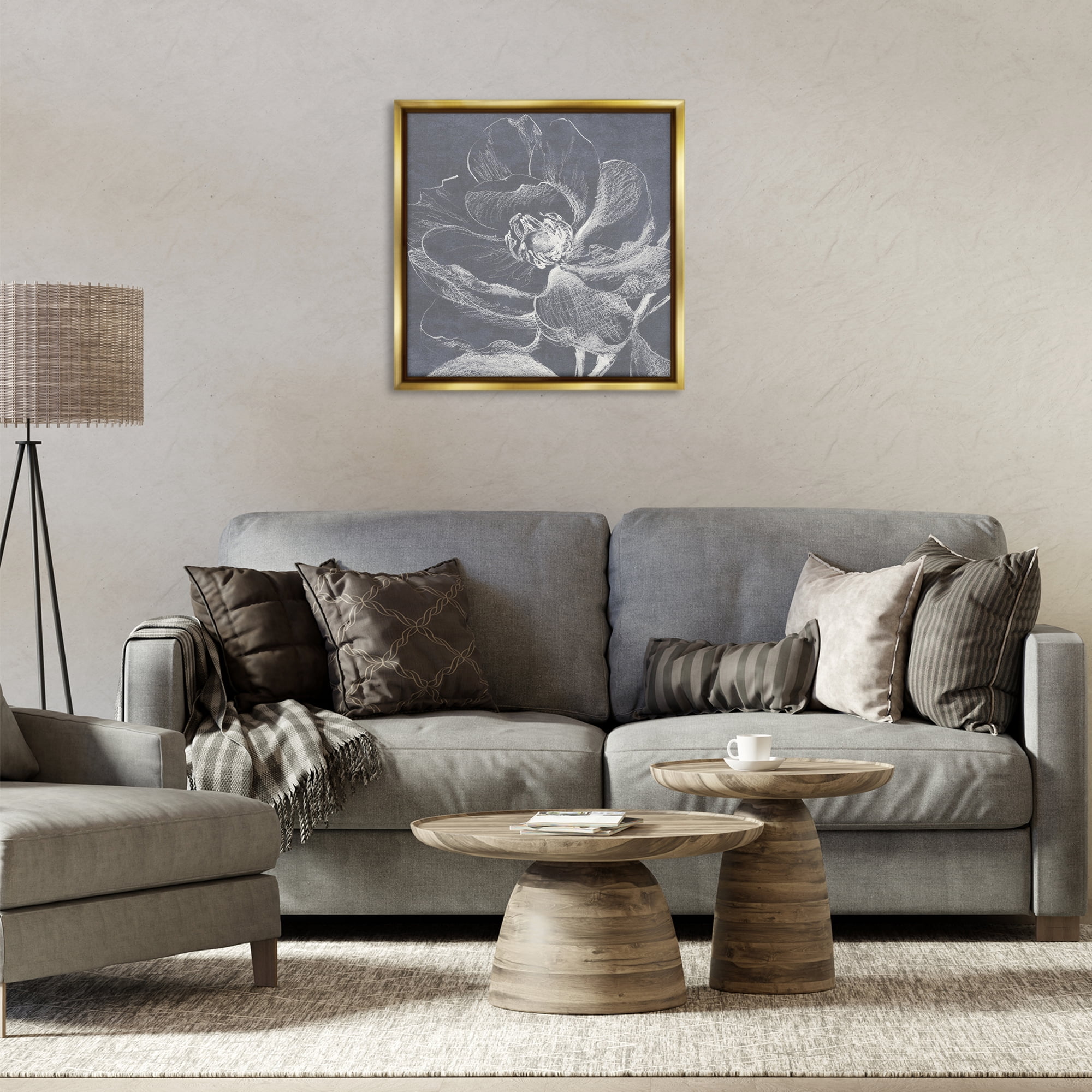 Stupell Industries Magnolia Sketch Impression Plants & Flowers Drawing Gold Floater Framed Canvas Art Print Wall Art, 25 x 25