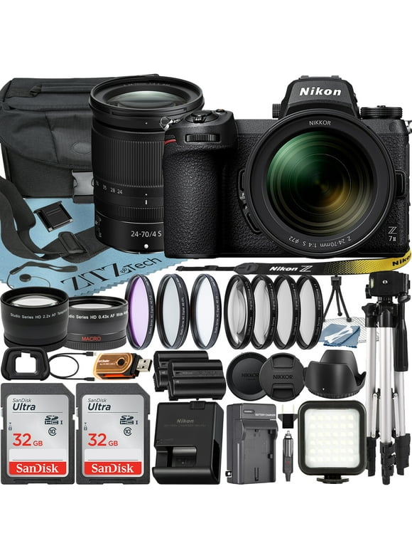 Nikon Z7 II Mirrorless Camera with NIKKOR Z 24-70mm f/4 S Lens + SanDisk 32GB Card + Case + Telephoto + Tripod + ZeeTech Accessory Bundle