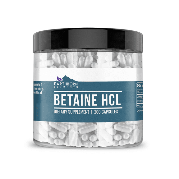 Earthborn Elements Betaine HCL, 200 Capsules, Lab-Tested, No Filler or Additives