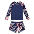 thumbnail image 4 of dazeni Girls Rash Guard Swimsuits 2 Pieces Long Sleeve Bathing Suits Floral Printed Girls' Sporty Shorts Swimwear Summer Vacation Beachwear Black 12-13 Years, 4 of 5