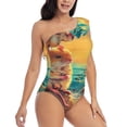 thumbnail image 3 of Rateoe Island Beach Guinea Pig Pattern Women One Piece Swimsuits Tummy Control One Shoulder Bathing Suits Ruffle Swimwear-XX-Large, 3 of 6