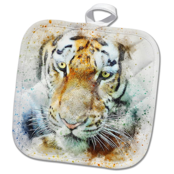 3dRose, Watercolor Tiger Illustration Abstract Art Zoo Wildlife, 8x8 Potholder