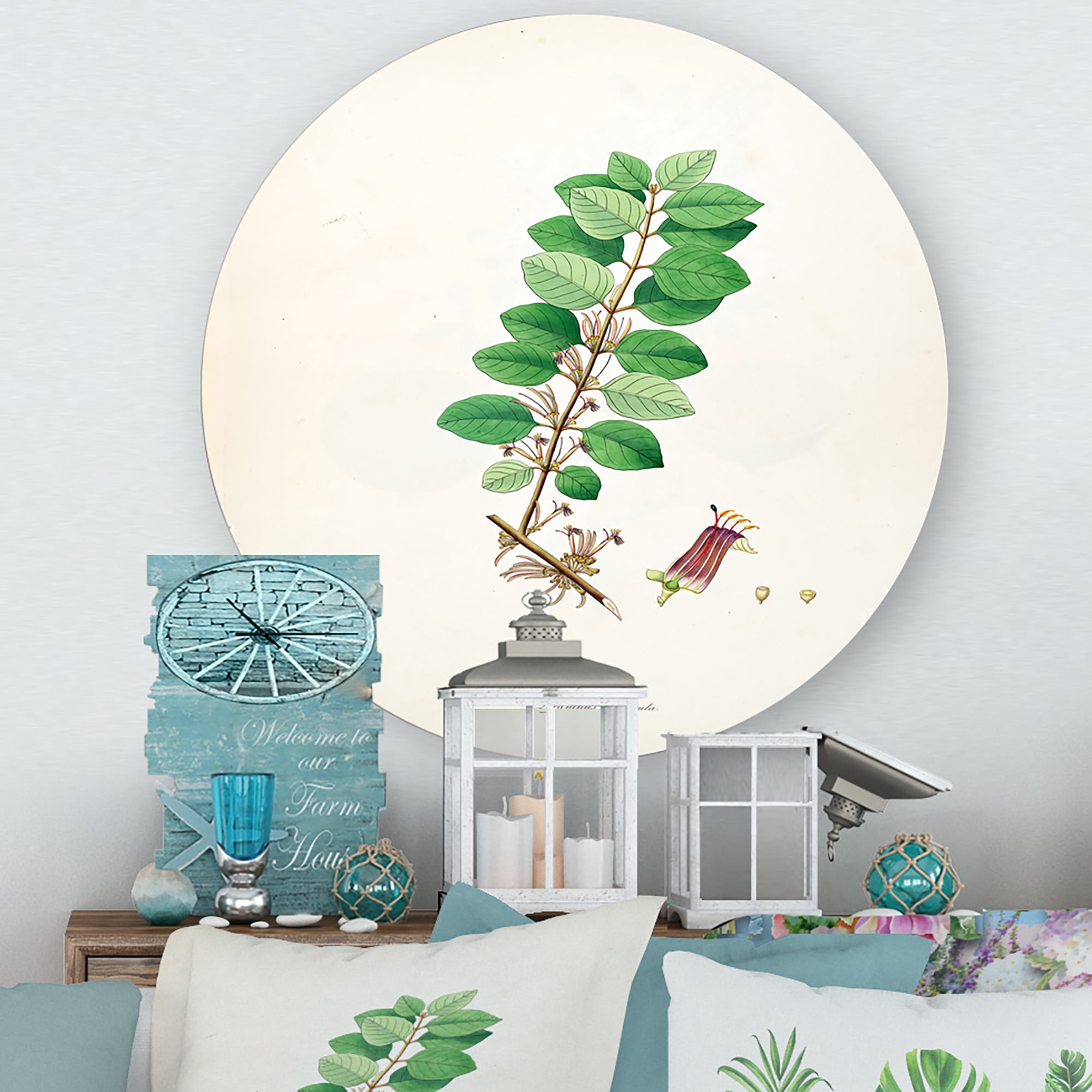 Designart 'Ancient Plant Life XVII' Farmhouse Circle Metal Wall Art 23x23 - Disc of 23