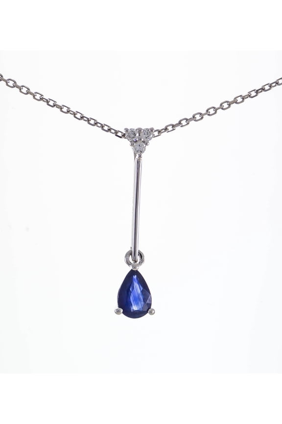 14KT WG Blue Sapphire and diamond accent Pendant Necklace