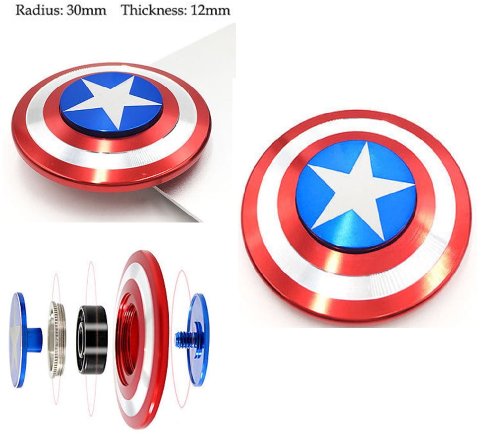 Marvel Avengers Captain America Aluminum Fidget Spinner White & Blue Red 