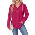 thumbnail image 5 of ClodeEU Womens V Neck Button Sweatshirt ,Long Sleeve Drawstring Hoodies,Casual Trendy Sweatshirts Tops Hot Pink,Womens Plus M, 5 of 8