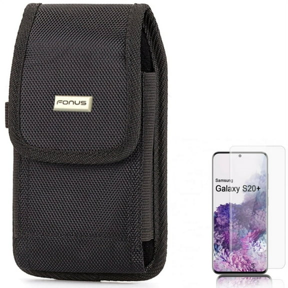 Screen Protector w Case Belt Clip for Samsung Galaxy S20 Plus - Tempered Glass [Fingerprint Unlock] 3D Curved Edge Full Cover, Rugged Holster Canvas Cover G6N fits Samsung Galaxy S20 Plus